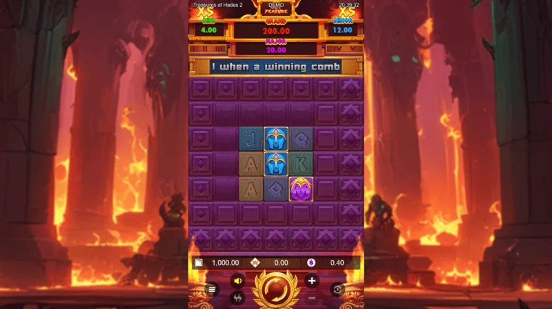 Treasures of Hades 2 — Pangunahing game screen ng slot na may 3×3 reels at 20 betways mula sa Rectangle Games